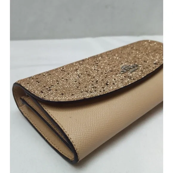 Coach Gold Leather Glitter Credit Card Bifold Wallet - Picture 8 of 16
